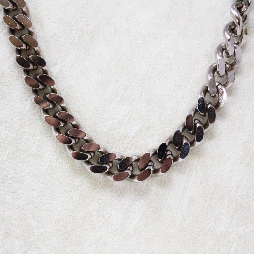 BURBERRY #40151 Black Leather Chain Link Choker Necklace